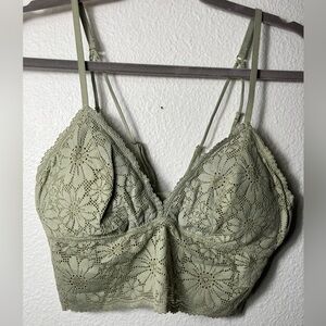 Aerie Green Floral Lace Bralette bra lingerie‎ tank spring under tank sexy NEW M